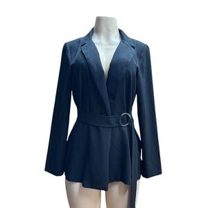 HAVE.   Black Blazer with Belted Wrap and Peaked Lapels